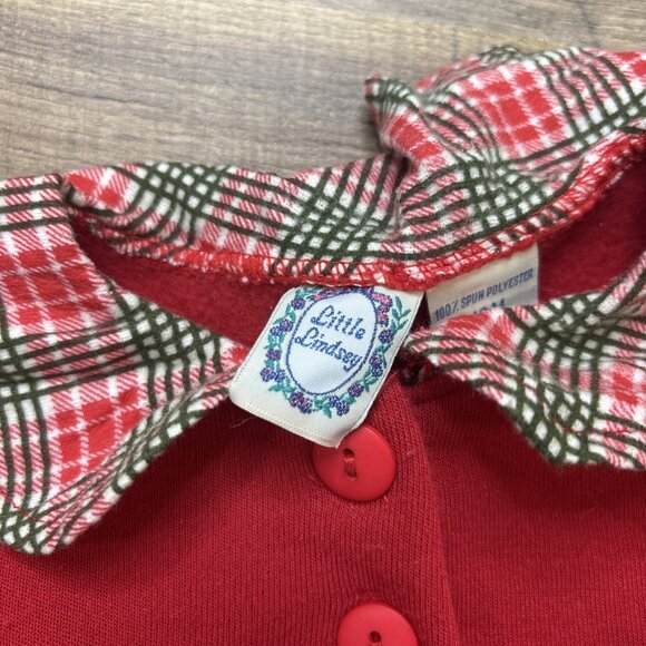 Vintage Little Lindsey Red Plaid Baby Outfit Bow Accents 12 Months Top & Pants - Picture 6 of 7